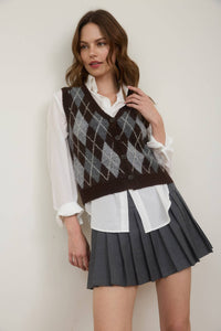 Plaid & Proper Argyle Pattern  Button Down Knit Cardigan Vest