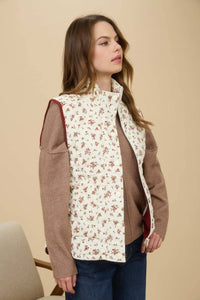 Feeling Social Floral Quilted Zip-Up Puffer Vest