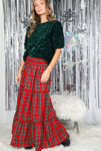 Load image into Gallery viewer, Feelin’ Festive Flowy Plaid Tiered Maxi Skirt
