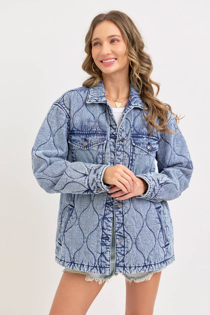 Stitched to Perfection Oversized Quilted Denim Jacket
