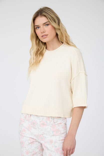 EXPOSED SEAM DROP SHOULDER SHORT SLEEVE PULLOVER