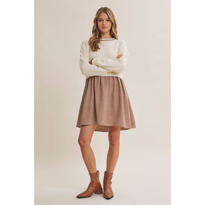 GOLDEN FIELDS LAYERED CONTRAST TWOFER STRIPE MINI DRESS
