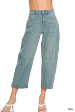 Load image into Gallery viewer, Splash of Color Barrel-Leg Cropped Denim Pants