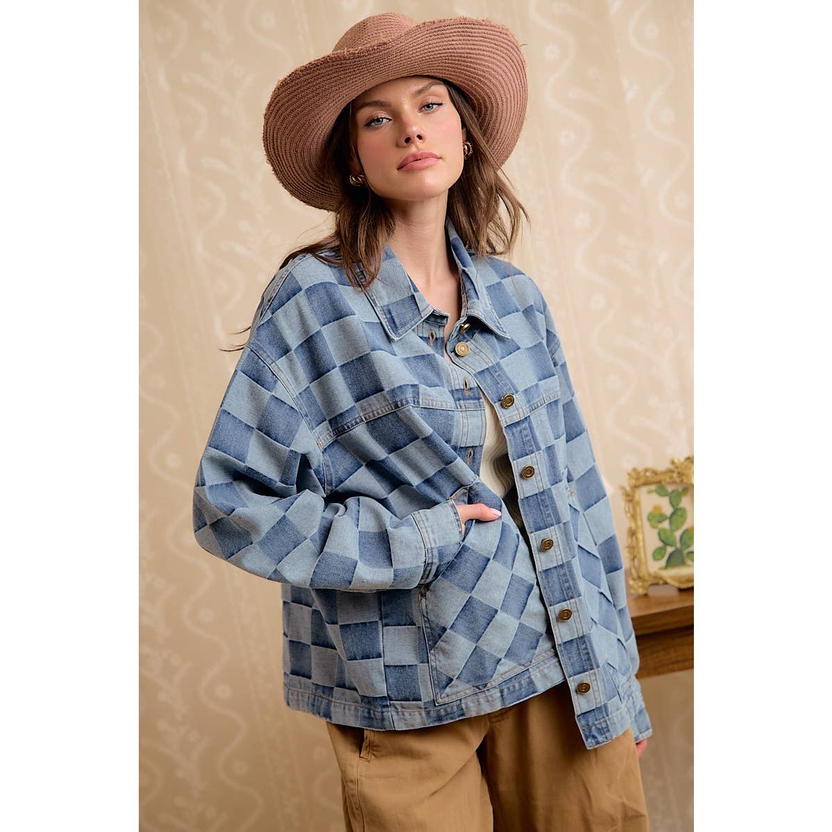 Check Yes Washed Checkered Denim Jacket