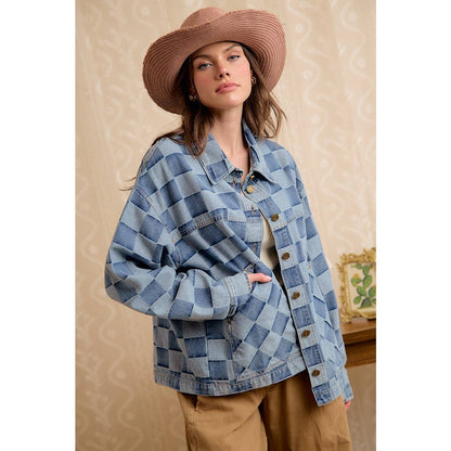 Check Yes Washed Checkered Denim Jacket