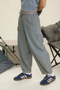 STRIPE DENIM PARACHUTE PANTS