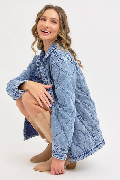 Stitched to Perfection Oversized Quilted Denim Jacket
