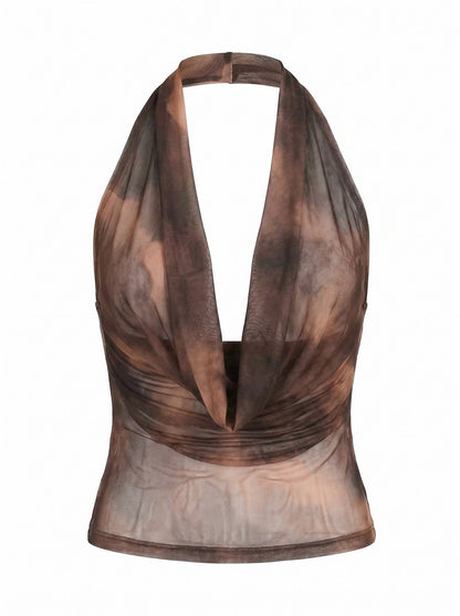 SHEER DRAPED HALTER PLUNGE TOP