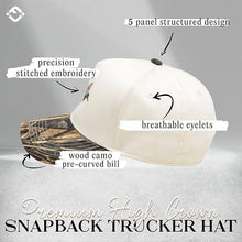 Load image into Gallery viewer, 2-Tone Vintage Snapback Hat - Mallard Duck - Wood Camo/Beige