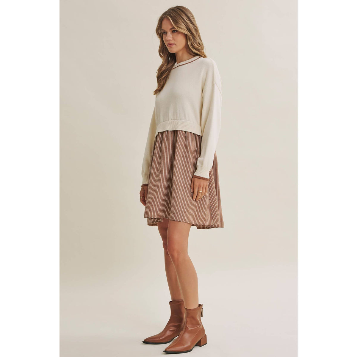 GOLDEN FIELDS LAYERED CONTRAST TWOFER STRIPE MINI DRESS
