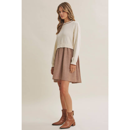 GOLDEN FIELDS LAYERED CONTRAST TWOFER STRIPE MINI DRESS