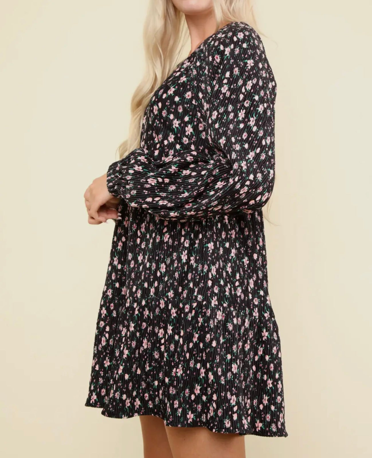 Forget Me Not Flower Printed Babydoll Dress