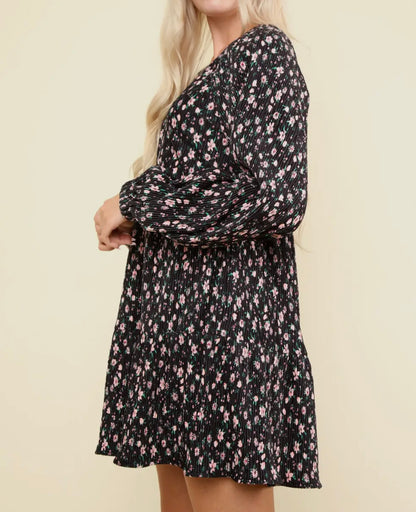 Forget Me Not Flower Printed Babydoll Dress