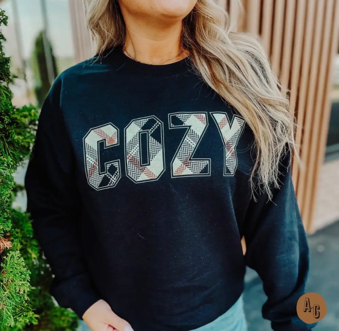 Plaid Cozy Crewneck Sweatshirt