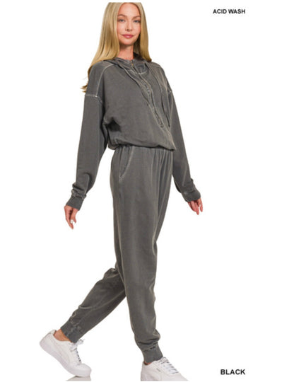 Lazy Weekend Vibes Washed French Terry Jumpsuit