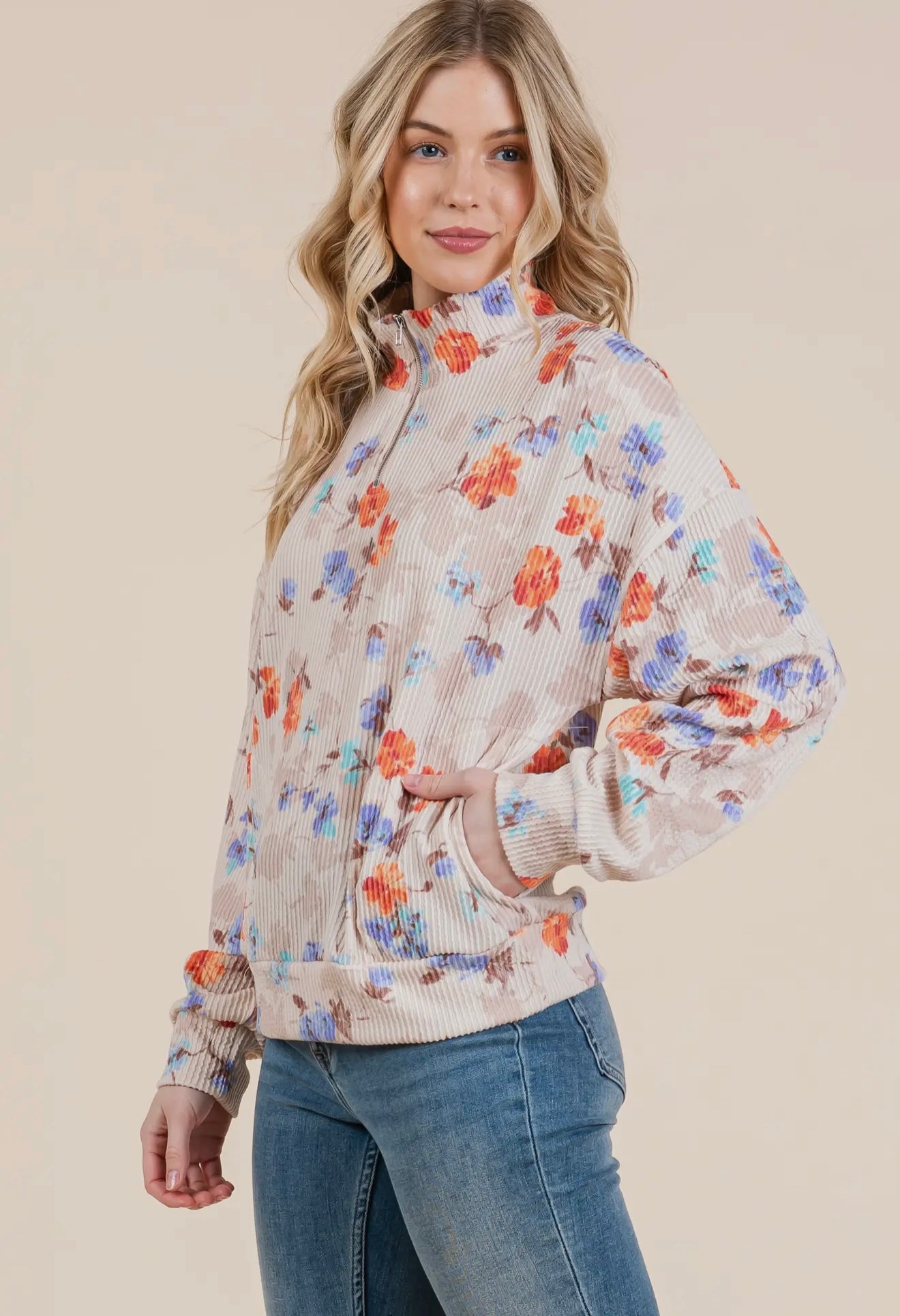 I Can Buy Myself Flowers Floral Print Ribbed Pullover Top