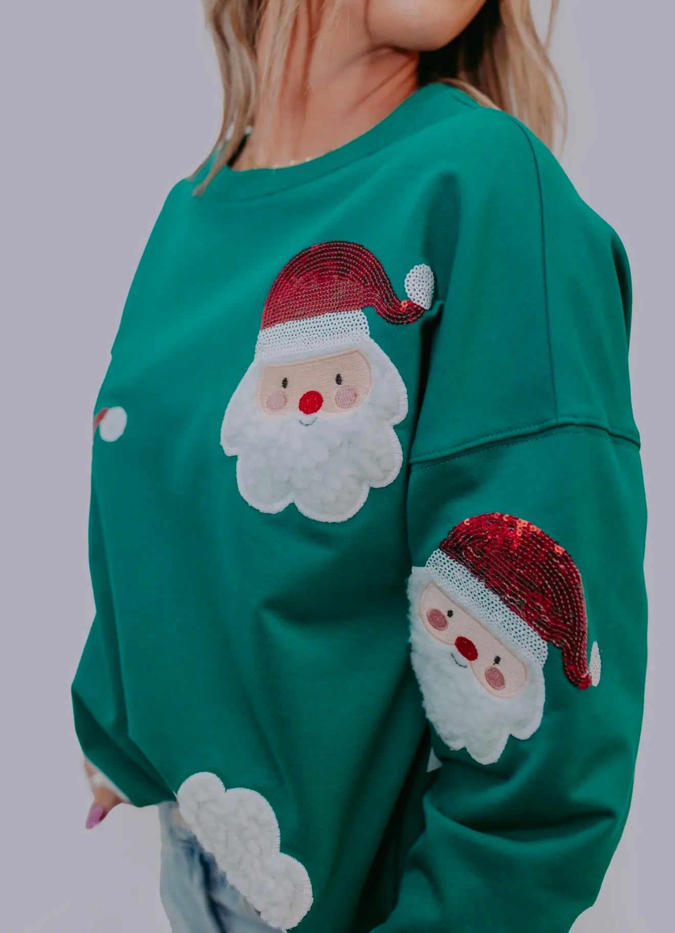 Santa Sequin Embroidered Sweatshirt