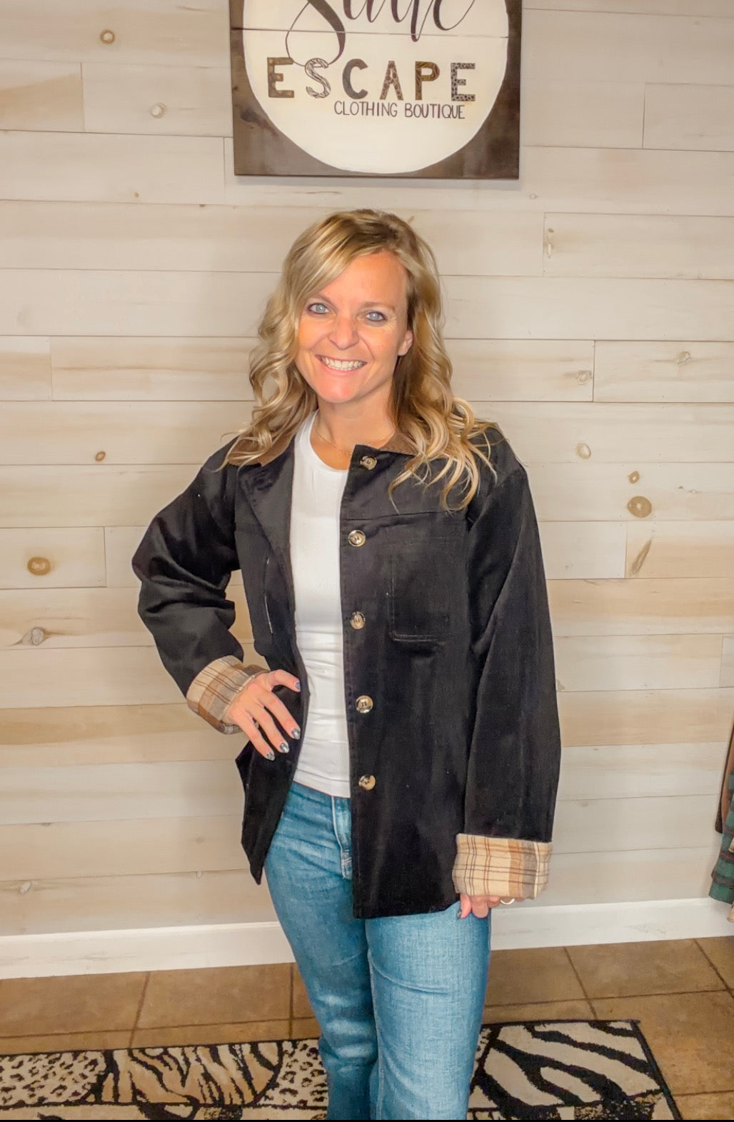 Inner Plaid Corduroy Barn Jacket