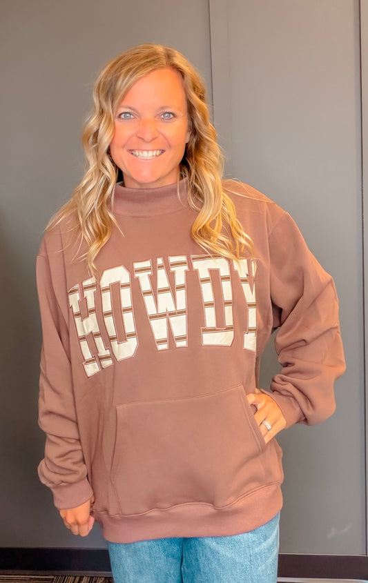 Howdy Applique Mock-Neck Sweatshirt