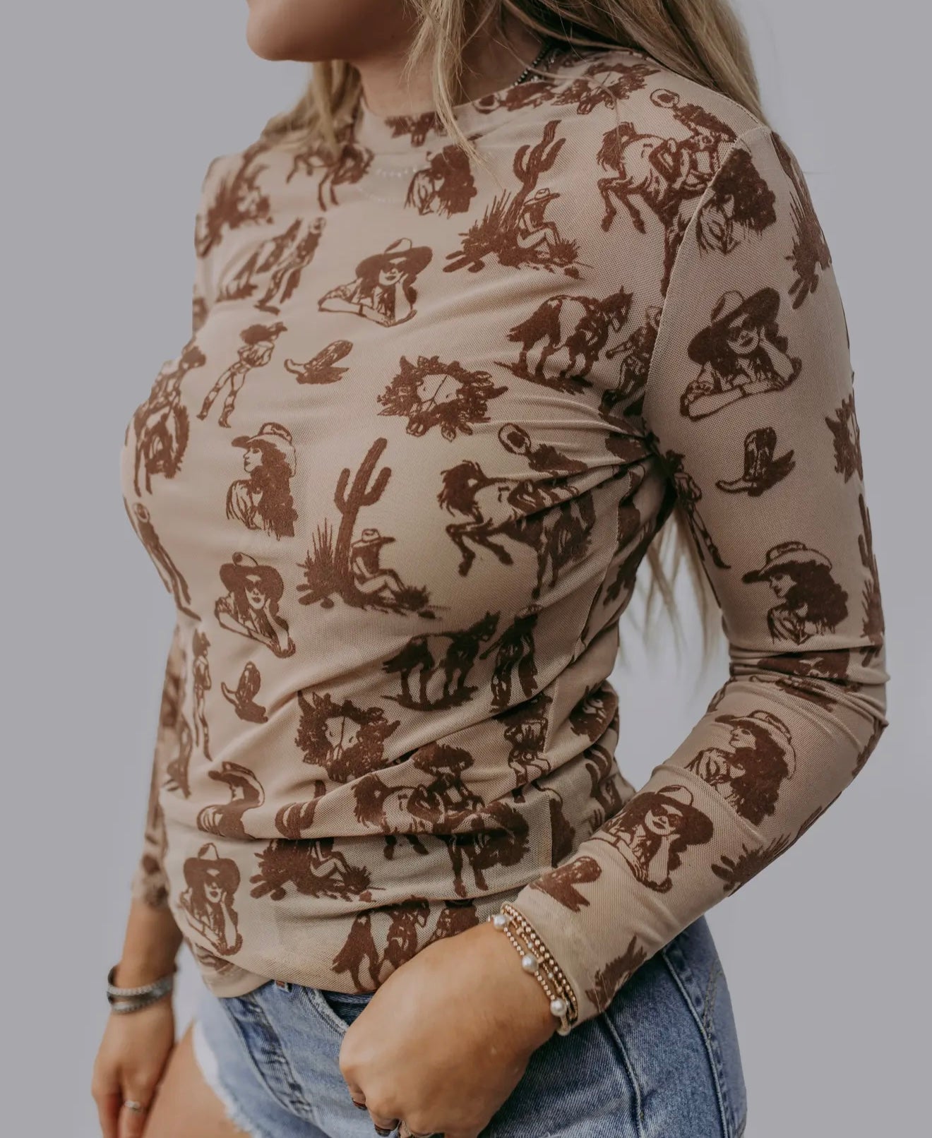 Desert Dreams Velvet Mesh Long Sleeve Top