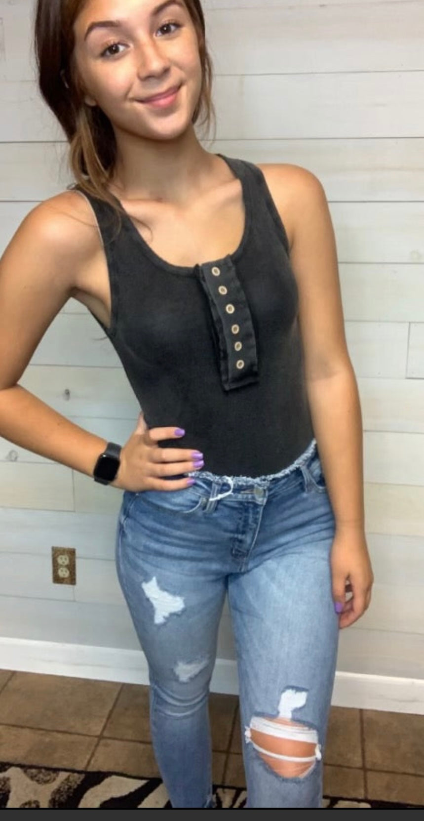 Vintage Wash Button Front Bodysuits