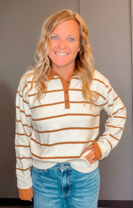 Modern Heritage Stripe Henley Twofer Sweater Top