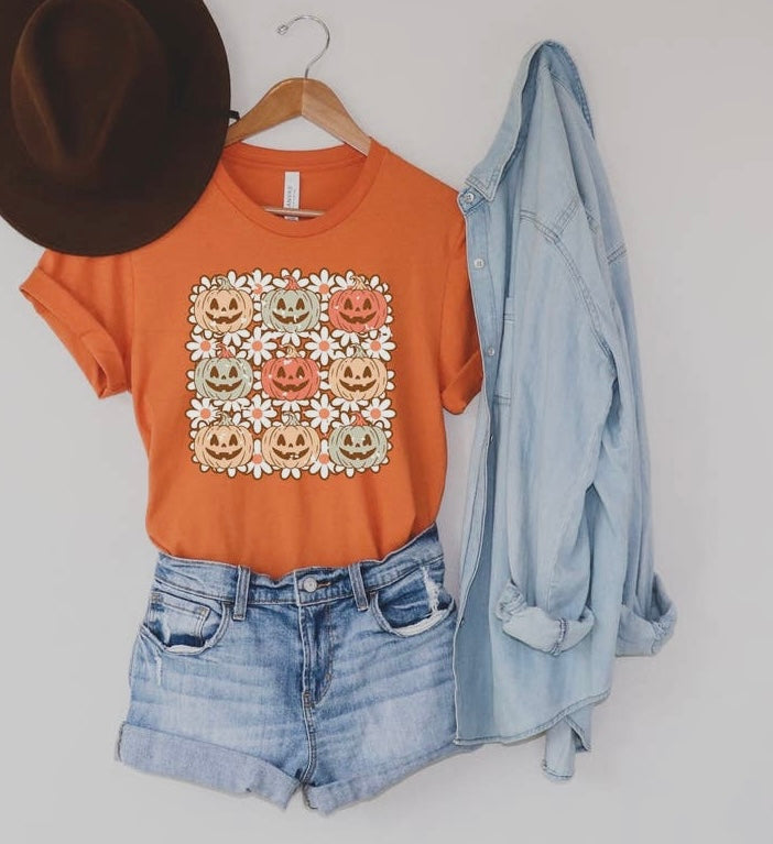 Orange Floral Pumpkin Graphic Tee