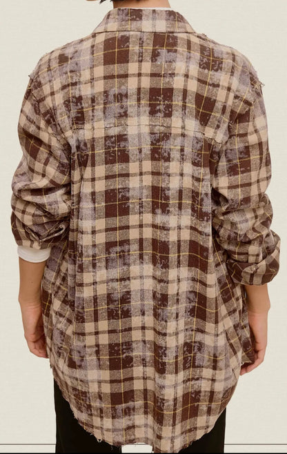 Butter Pecan Acid Washed Plaid Shirt