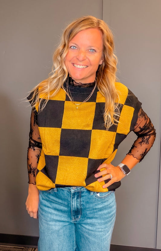 Checkered Game Day Knit Sleeveless Top