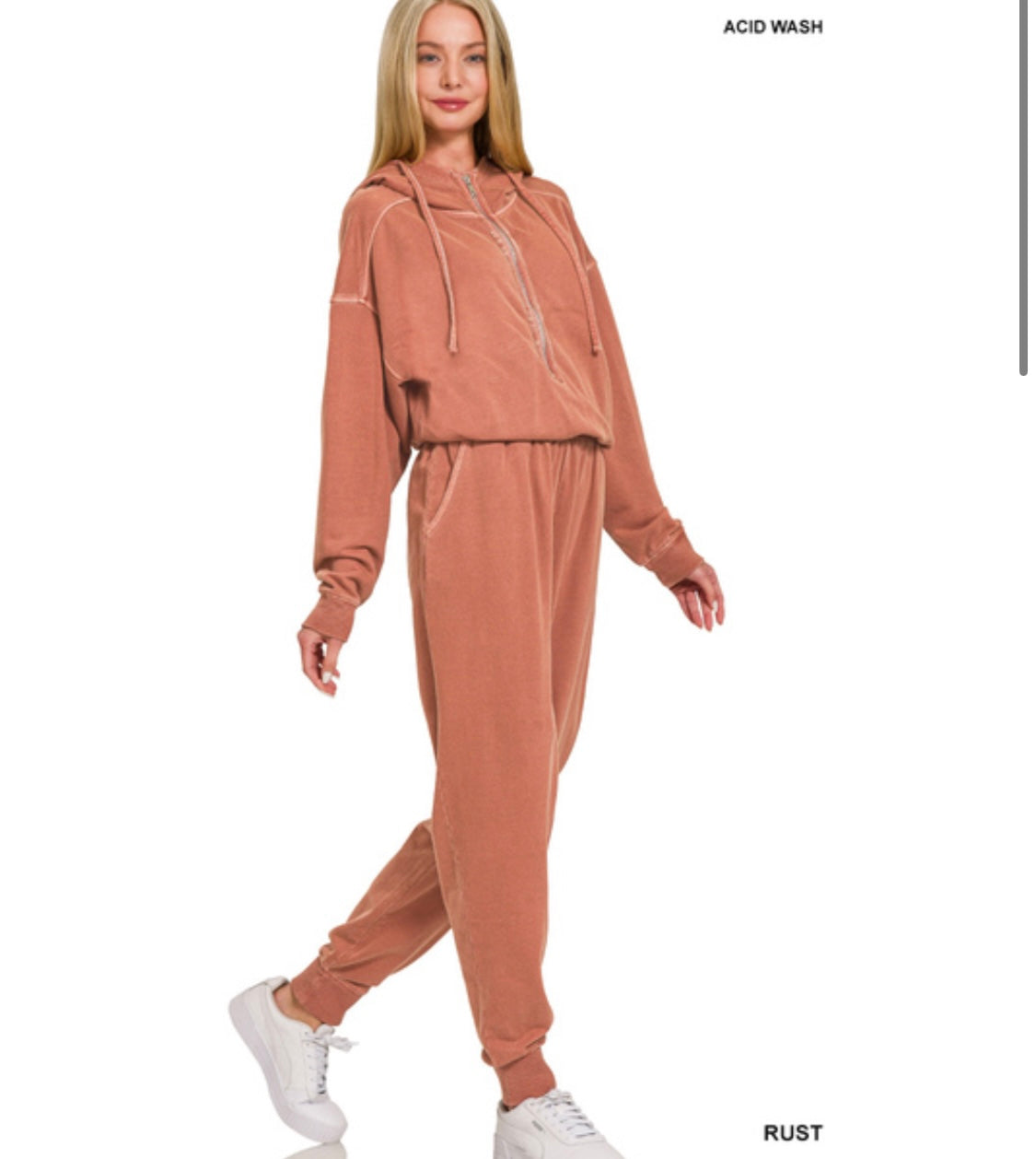 Lazy Weekend Vibes Washed French Terry Jumpsuit