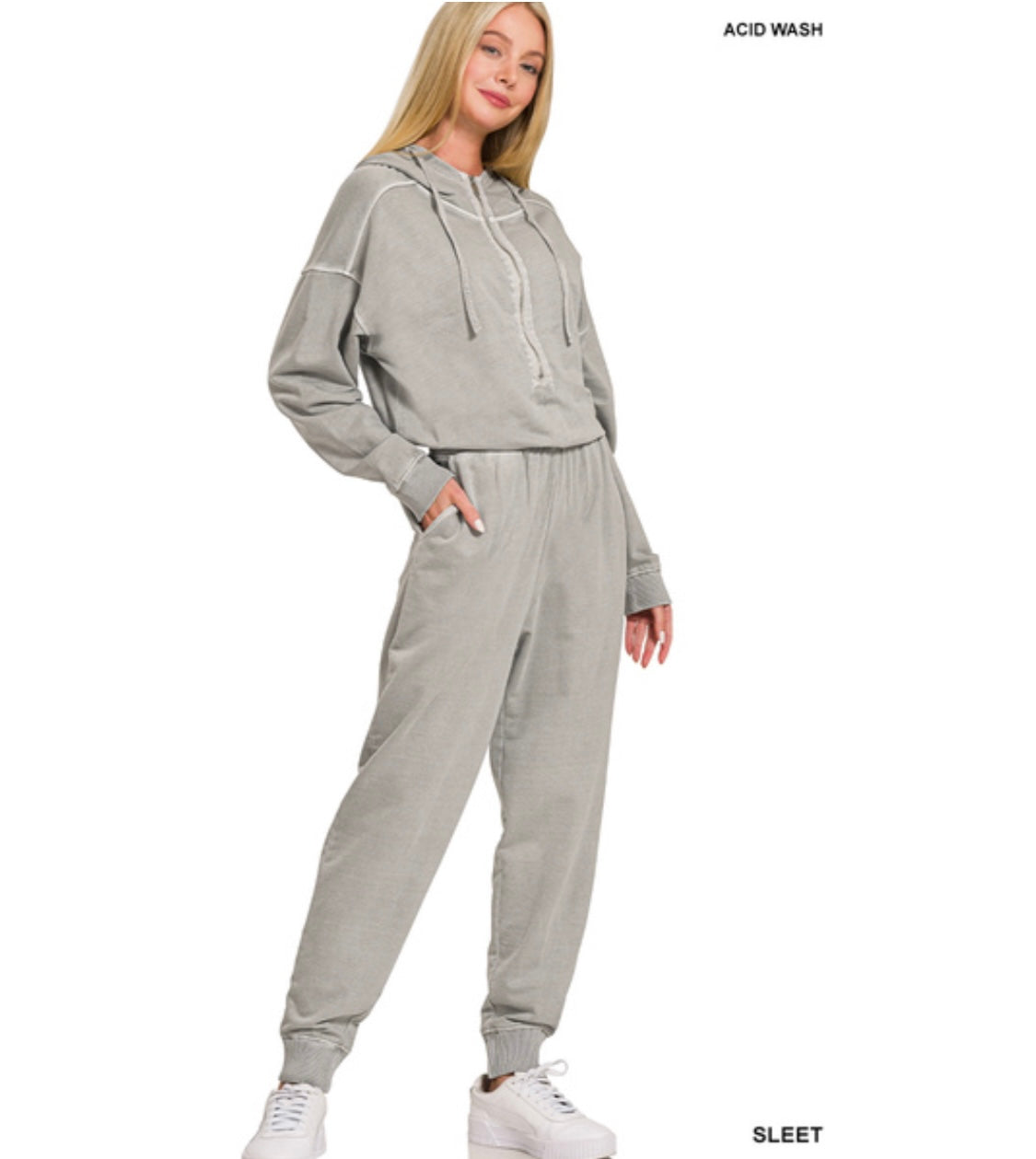 Lazy Weekend Vibes Washed French Terry Jumpsuit