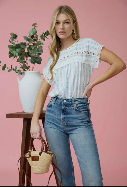Fresh Blooms Lace Trim top