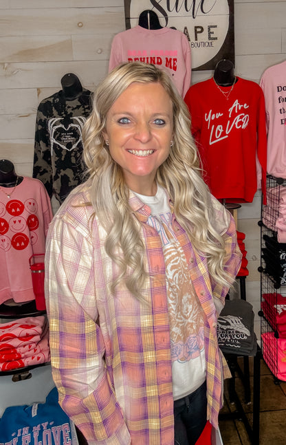 Into the Sunset Plaid Bleached Shirt