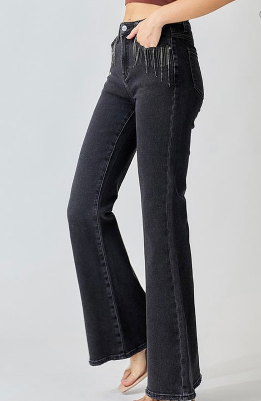 Embellished Black Flare Jeans