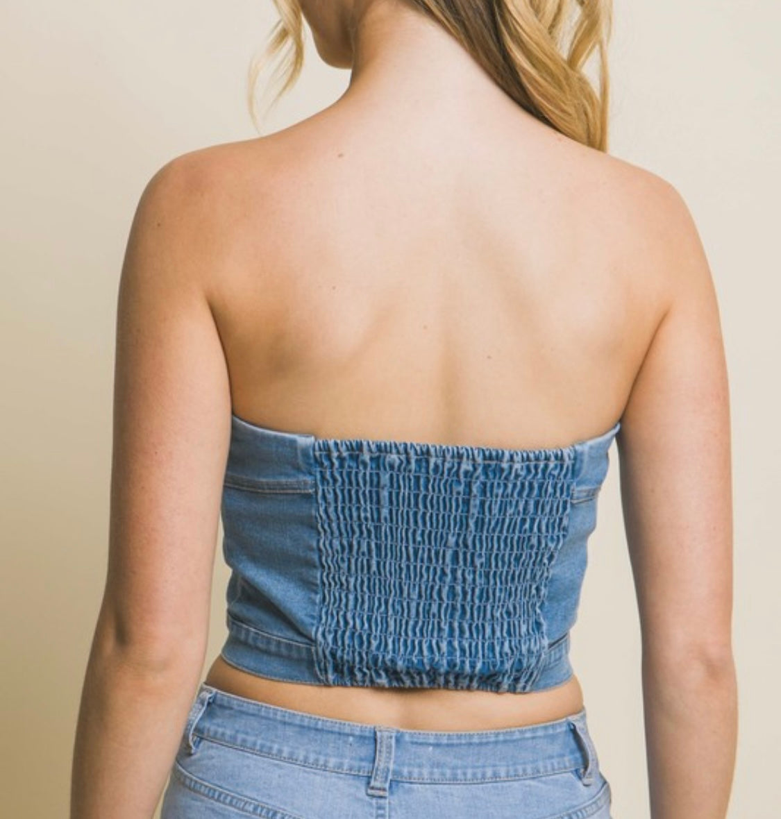 Strapless Denim Button Vest Top