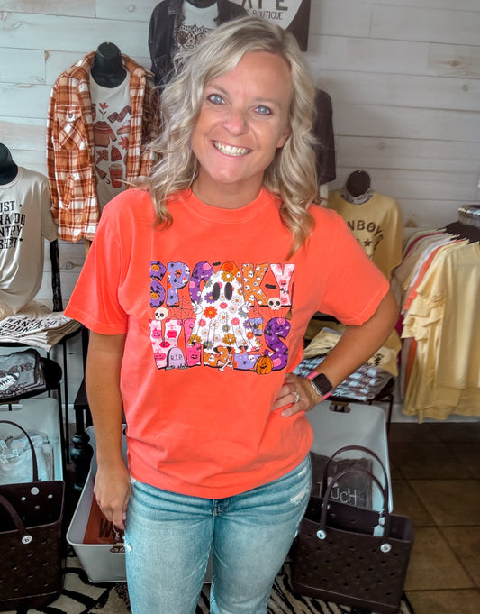 Spooky Vibes Cute Ghost Comfort Colors Tee