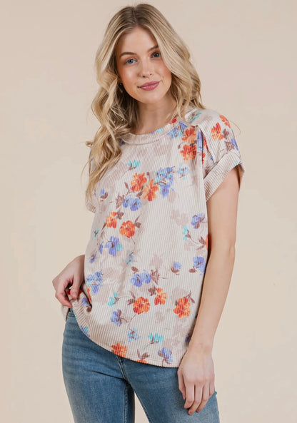 I Can Buy Myself Flowers Floral Ribbed Top