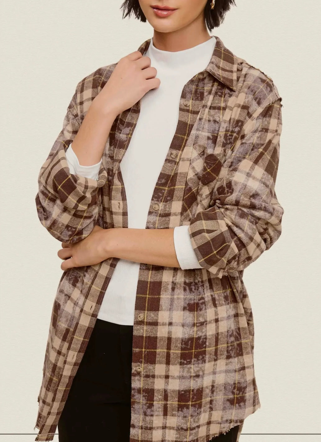 Butter Pecan Acid Washed Plaid Shirt