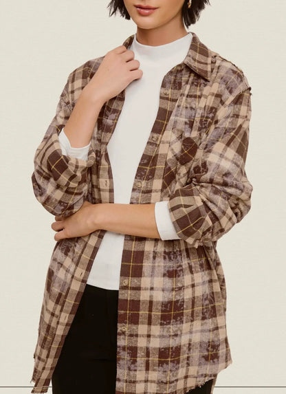 Butter Pecan Acid Washed Plaid Shirt