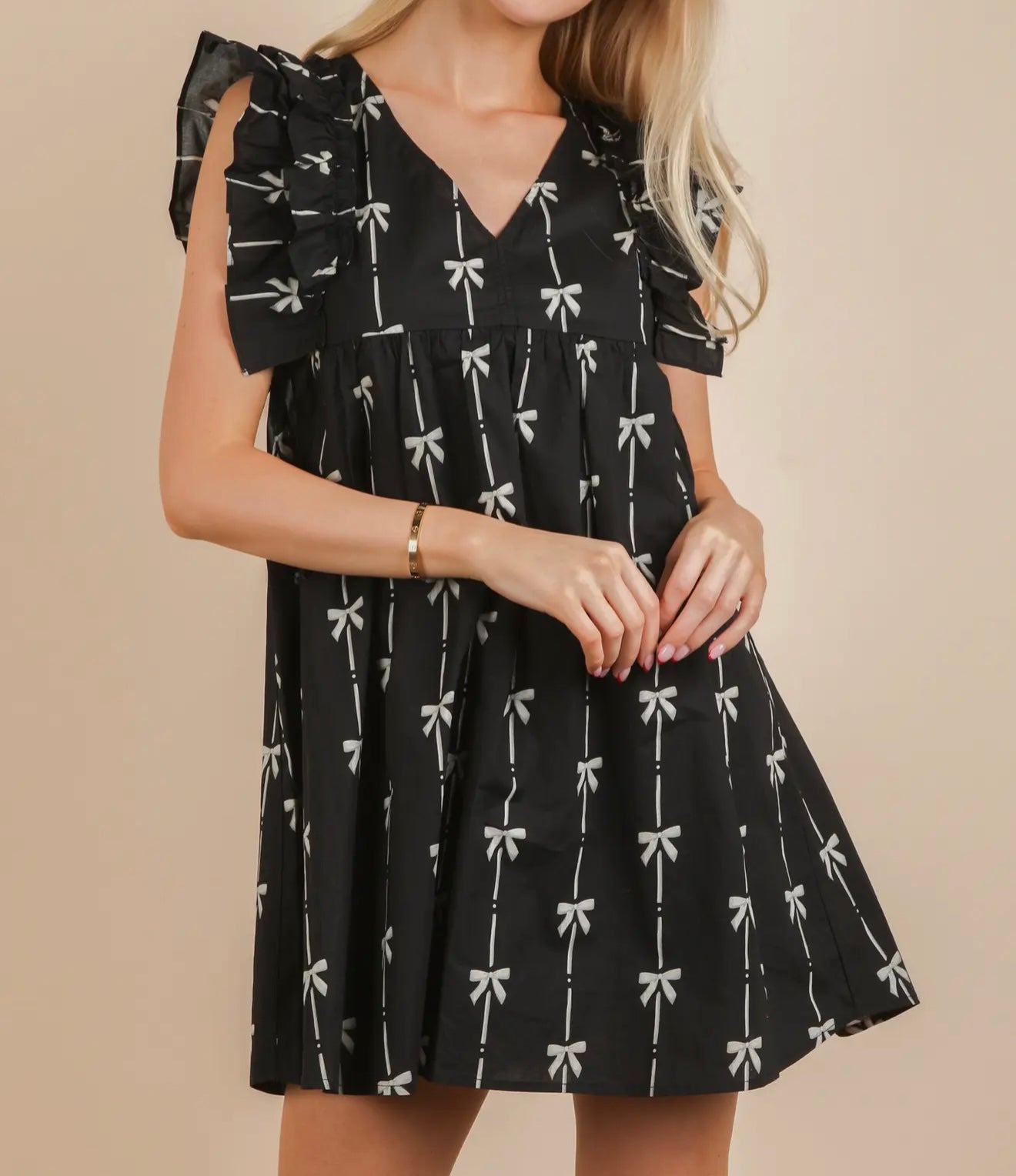 Every Occasion Bow Printed Sleeveless Mini Dress