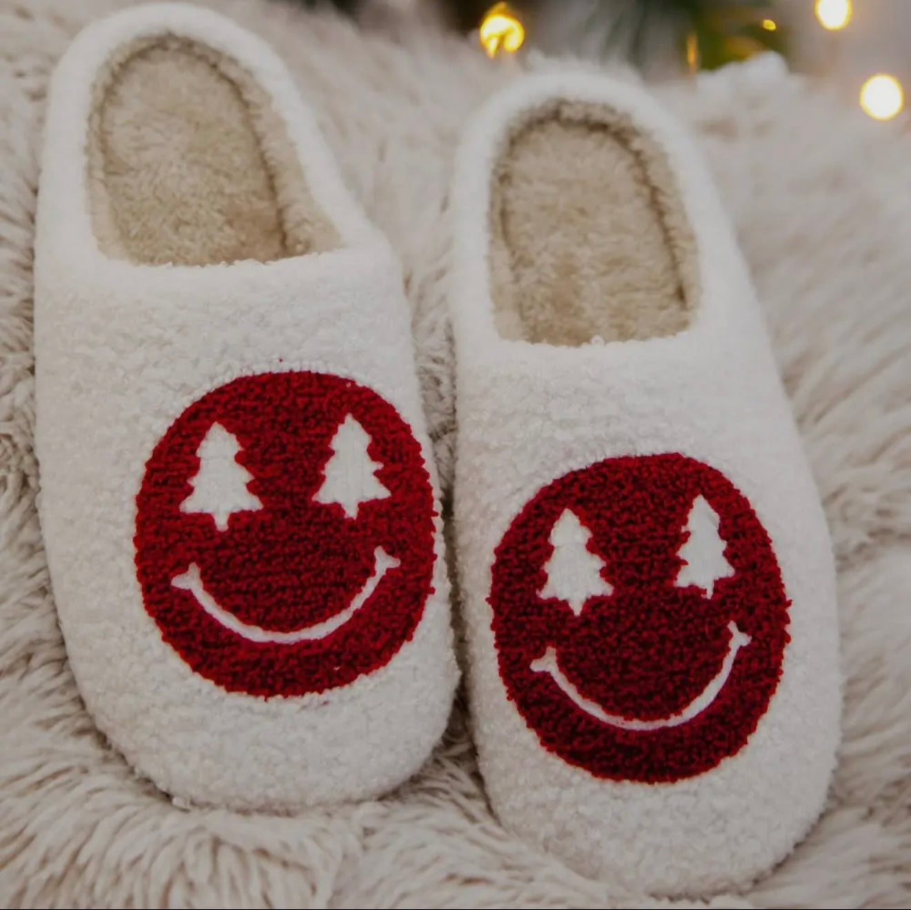 Smiley Face Christmas Tree Slippers
