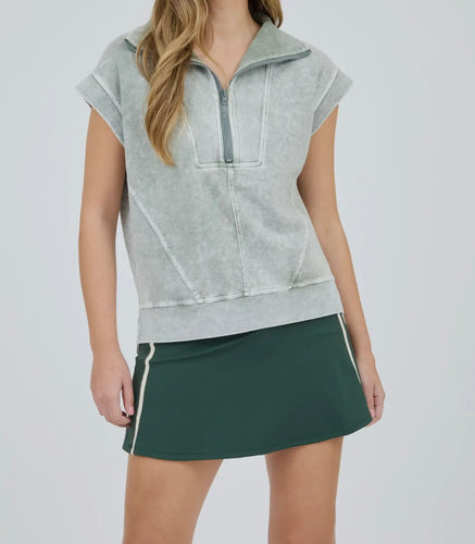 Fun and Games Mineral Washed Sleeveless Half Zip Top