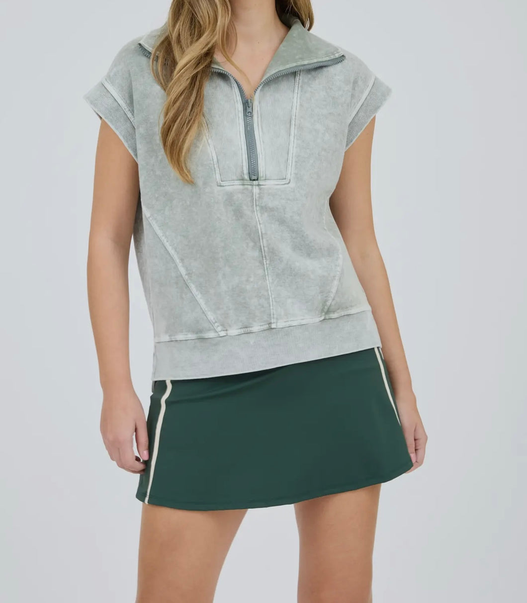 Fun and Games Mineral Washed Sleeveless Half Zip Top