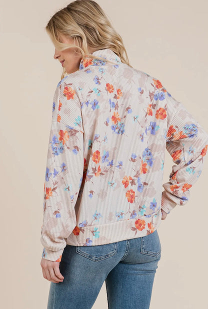 I Can Buy Myself Flowers Floral Print Ribbed Pullover Top