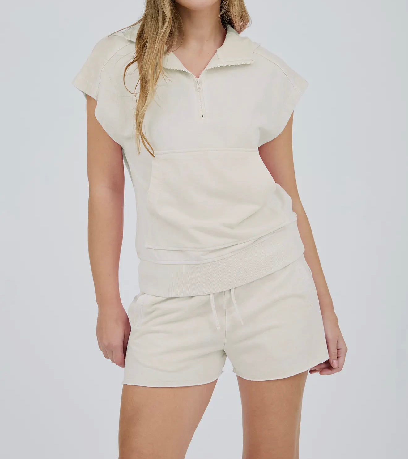 Fun and Games Mineral Washed Hooded Half Zip Top