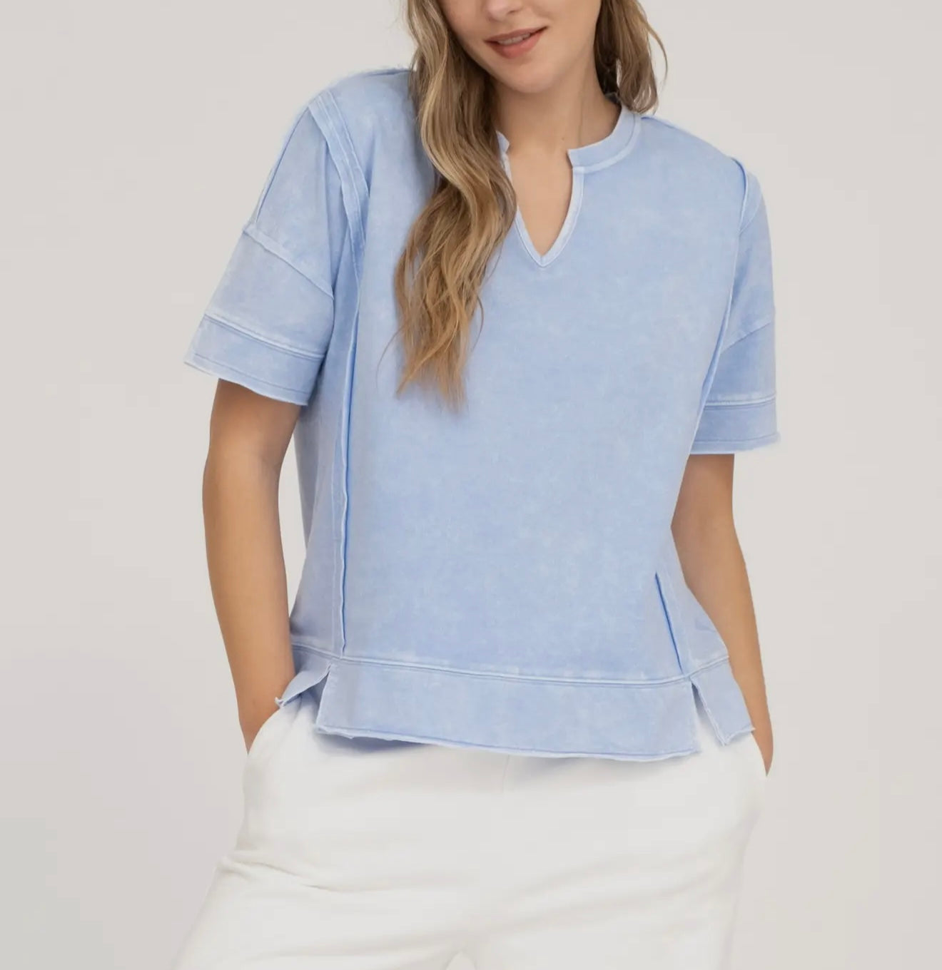 Fun and Games Mineral Washed Split Neck Top