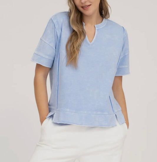 Fun and Games Mineral Washed Split Neck Top