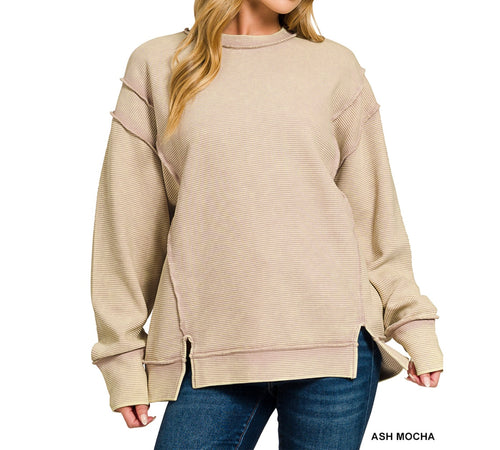 Things Change Acid Wash Pullover Top