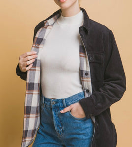 Flip Side Favorite Reversible Corduroy & Plaid Flannel Shacket