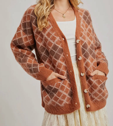 Argyle Pattern Button Down Cardigan